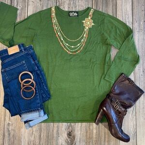 Bob Mackie Embroidered Necklace Long Sleeve Top